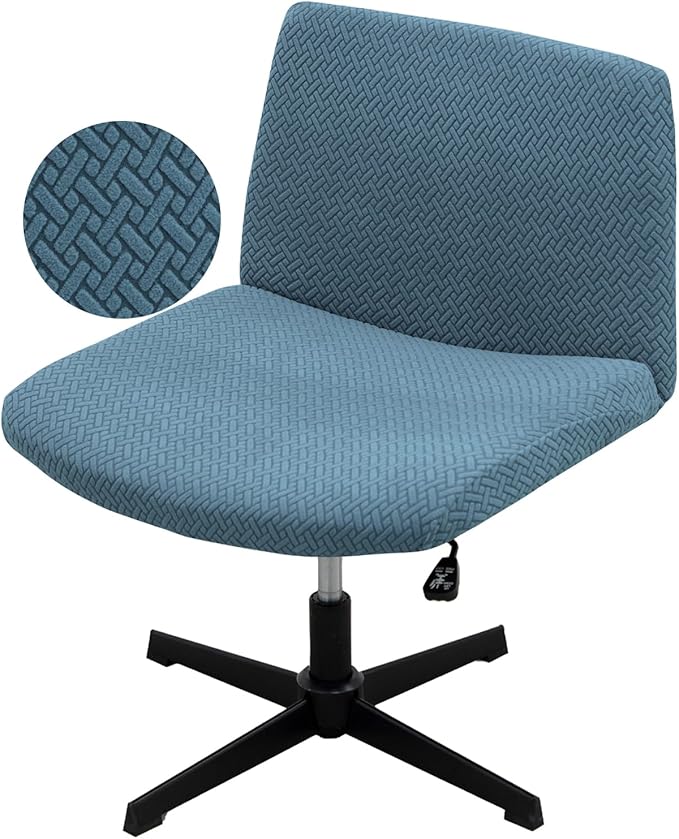 Vanity Chair Cover Criss Cross Chair Cover Elastic Armless Chair Slipcover Armless Chair Covers Office Chair Covers (Blue,Just The Cover,No Chair)