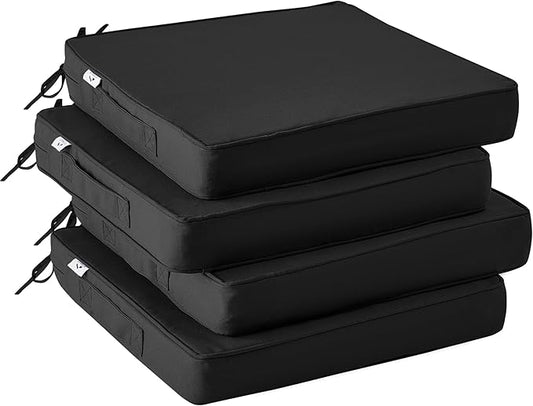 IPYNBAP Outdoor Chair Cushions Set of 4 -Waterproof Outdoor Seat Cushions for Patio Furniture, Patio Chair Cushion with Handle and Ties, Out Door Chair Pads,19x19x3-Square, Black