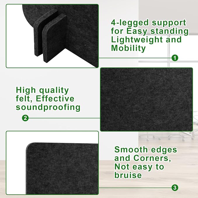Kisston 12 Pack Desk Privacy Panel 24 x 24'' Acoustic Desk Divider Stand up Freestanding Privacy Panel Noise Visual Distraction Reducing Table Divider Office Student Cubicle Reception Area(Dark Gray)