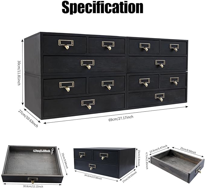 4 Packs Vintage Desktop Apothecary Cabinet with 3 Drawers, Vintage Desktop Organizer Wood Desktops Organizers Stackable Drawers Chest Drawer for Herb Storage Tea Collection Stationery (Black)