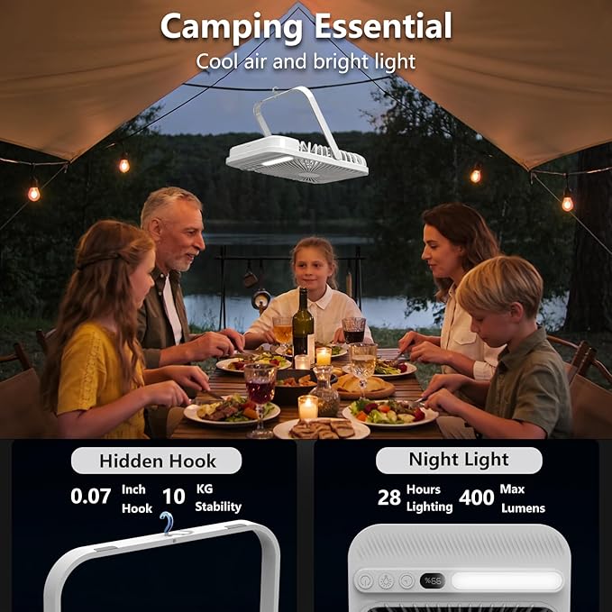Deyagoo Travel Fan,7-Inch Camping Fan, Rechargeable Fan, 28H 10000mAh Ultra-Thin Quiet USB Desk Fan with Timer & LED Display for Bedroom, Office, Camping