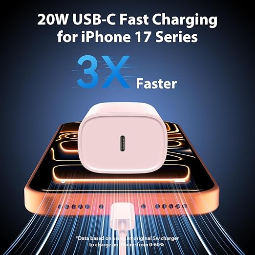 Phone 17 16 15 Charger Fast Charging Type C Chargers USB C Fast Charger Block & Phones 17 Charger Cord 10FT Long USB C Charging Cable for i.Phone 17/17 Pro/17 Pro Max/Air/Phone 16 15 Pro Max,Pink