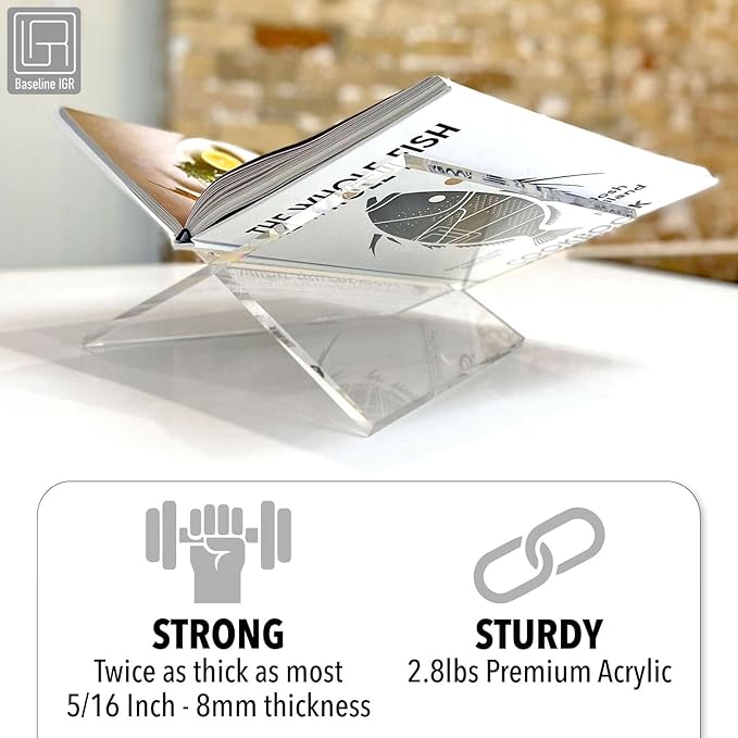Large Clear Acrylic Book Stand, 12.5" x 9.5" x 5.5”, Acrylic Book Holder, Open Bookstand for Display and Reading Cookbooks, Art Books, Bibles, Magazines - Home and Office