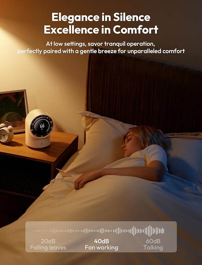 Aecooly Touch Control Desk Fan, 100 Speeds Quiet Bedroom Digital Display 8000mAh 3 Oscillation Angles Battery Powered Small Desktop Table Fan for Bedroom, Bedside, Office, Travel -Beige