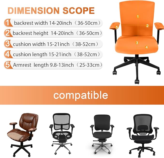 Tallew 4 Pcs Office Chair Covers Set Computer Universal Protective Stretchable Chair Seat Covers Desk Armrest Cover Pads Office Cushion Backrest for Rotating(Regular,Orange)