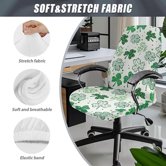 Talayituse White Shamrock Print Office Chair Covers, Stretch Computer Chair Cover, Universal Boss Chairs Covers Modern Simplism Style High Back Chairs Slipcover St Patrick's Day Decor, Small