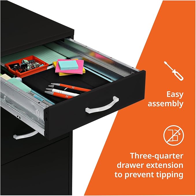 NuSparc Mobile 3 Drawer Locking Pedestal File Cabinet | Pre-Assembled Steel Construction | Perfect for Small and Home Office | Letter-Size | Assembled in USA