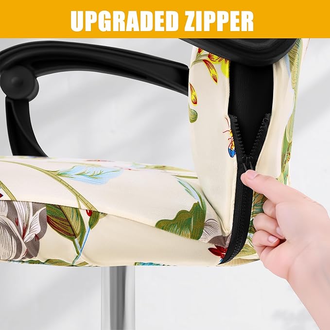 Smiry Stretch Printed Office Computer Chair Covers, Universal Desk Rotating Chair Slipcovers Removable Washable, Soft Fit Anti-Dust Spandex Protector Cover with Zipper, Beige and Green