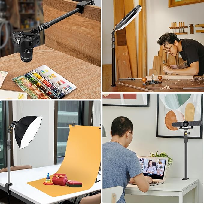 Camera Desk Mount Webcam Stand with 360° Ball Head, Adjustable Table Light Stand 14"-33", Tabletop C Clamp for DSLR Camera, Ring Light, Live Streaming, Photo Video Studios
