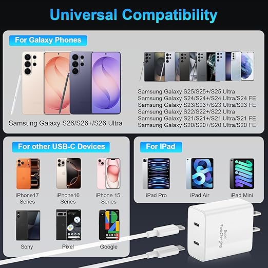 iPhone 17 16 15 Charger Fast Charging, 45W Dual USB C Phone Charger Block with 10FT Long Type C Cable Cord for Apple iPhone 17/Pro/Pro Max/17 Air/16 Pro/16 Pro Max/15 Plus/15 Pro/iPad/S26 Ultra/S25