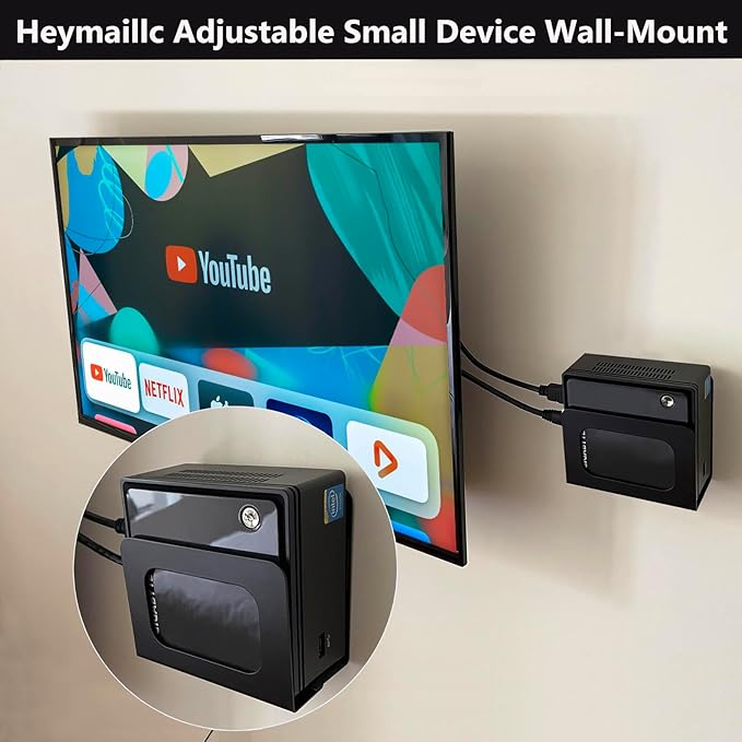 Adjustable Cable Box Wall Mount Small Device Modem Wall Mount Holder for Small and Wide Media Players Like Apple TV, Roku, Cable Boxes, ,Mac mini M4,DVD Players, Routers, Modems,WII(Black-Wide)