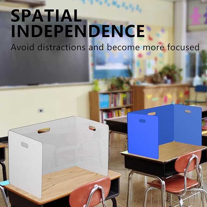 Privacy Shields 12 Pack Blue Durable Easy Carry Plastic Desk Dividers-Easy to Disinfect Classroom Dividers-Portable Divider-Re-usable Privacy Divider