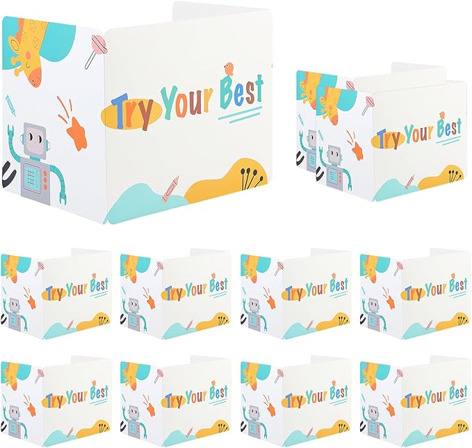 Privacy Boards for Student, 12 Pcs Desk Dividers for Students, Cardboard Privacy Folders, Privacy Shield Folder Boards, Classroom Divider Shield for School Teachers Home (Try Your Best)