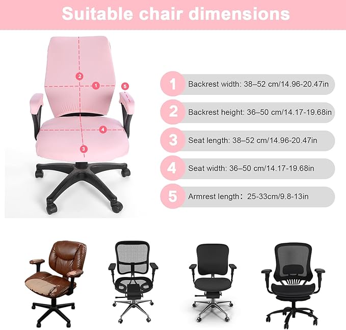 4 PCS Office Chair Covers Set Pink Computer Desk Chair Covers Universal Stretchable Protective Office Chairs Seat Cover with Armrest Cover Slipcovers Pads Cushion Backrest for Rotating (Medium Pink)