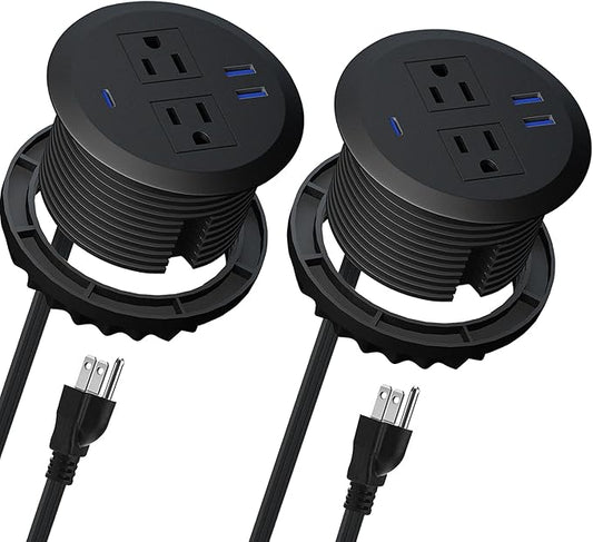 2PCS 3 Inch Desktop Power Grommet,20W USB C Fast Charging Station,3-USB Port,Flush Mount,6.5 ft Power Cord.Round Recessed Power Outlet,Desk Hole Grommet Outlet for Workspace,Sofa,Black