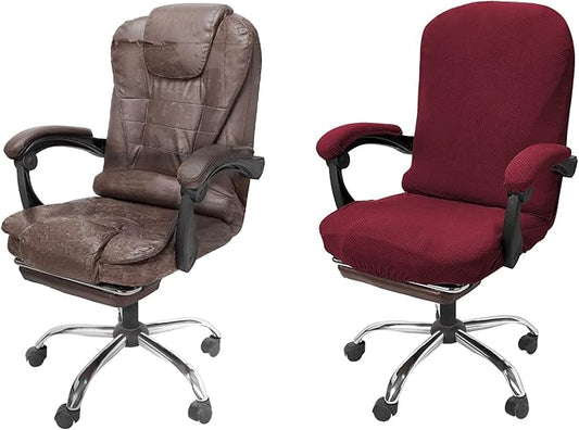 NeColorLife Office Chair Cover,Computer Seat Cover with Armrest Covers, Stretchable Jacquard Desk Chair Slipcover for High-Back Rotating (Large Size,Wine Red)