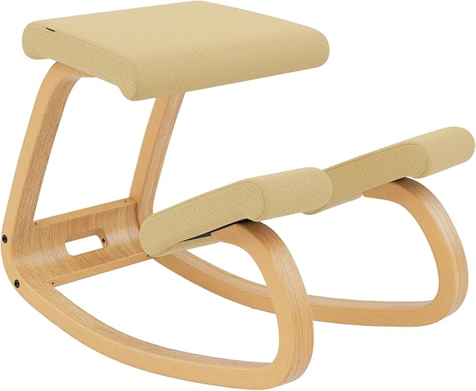 Varier Variable Light Brown/Yellow Tonal Ergonomic Office Kneeling Chair for Desk – Back Pain Relief, Rocking Seat for Home, Study & Posture Support – 10 Year Manufacturer Warranty