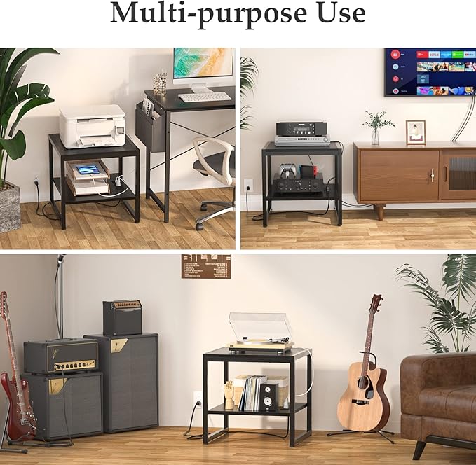 Homieasy End Table with Charging Station, 20" Mini Fridge Stand with Power Outlets, Heavy Duty Side Table for Living Room, Small Table Stand & Fridge Table, Black