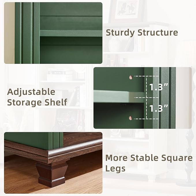 SAVOR LIFE 70" Tall Green Bookshelf,5 Tier Wooden Book Shelf with Adjustable Shelves & Wood Legs,Free Standing Farmhouse Bookcase with Open Display Storage,Vintage Bookshelves for Library,Classroom