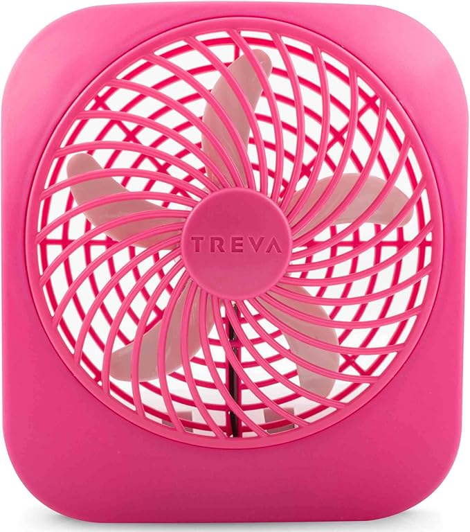 Treva 5 Inch Battery Powered Fan Portable Desk Fan 2 Cooling Speeds with Compact Folding & Tilt Design Cubicle Accessories Small Portable 2 Pack (Raspberry)