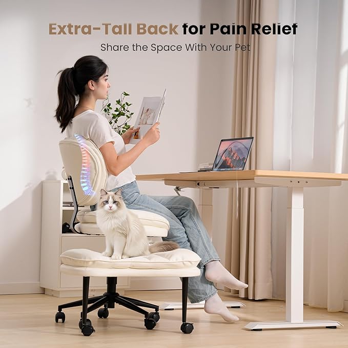 HOMRELEXA Extra-Wide & Tall Cross-Legged Office Chair – Deeply-Padded Cloud Seat, Ergonomic Back Support, Adjustable Height for ADHD & Meditation, White