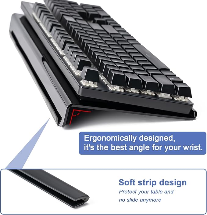BOOMIBOO Black Acrylic Tilted Computer Keyboard Holder for Ergonomic Typing, Keyboard Stand with Silicone Anti-Slip Strip, 17 x 5.7 Inch Keyboard Tray for Office Desk, Home, School