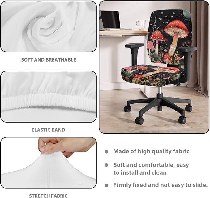 Mushroom Office Chair Covers Stretchable Office Chair Seat Cover 2 Piece Washable Gaming Chair Cover Universal Fit Most Wheelchairs,Computer Chairs,Gaming Chairs