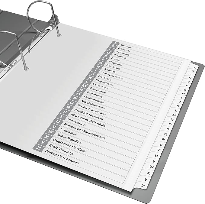 Davis Group A-Z Index Tab Dividers for 3 Ring Binders, Customizable Table of Contents, 6 Sets