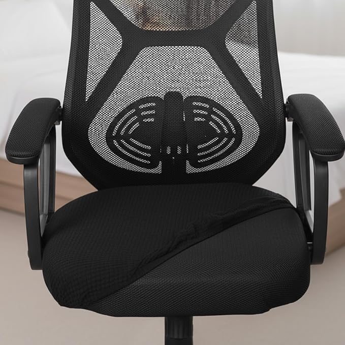 Stretch Jacquard Office Chair Cover, Stretch Office Chair Seat Cushion Covers, Removable Washable Computer Chair-Covers, Universal Gaming-Chair Seat Cover (Black)
