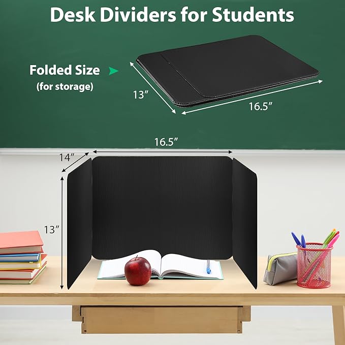 6 Pack Black Desk Dividers with Labels for Students, ROOKEA Waterproof Plastic Study Carrel Dividers, Privacy Classroom Shield Folder Boards Desk for Classroom Teacher Supplies Test Divider