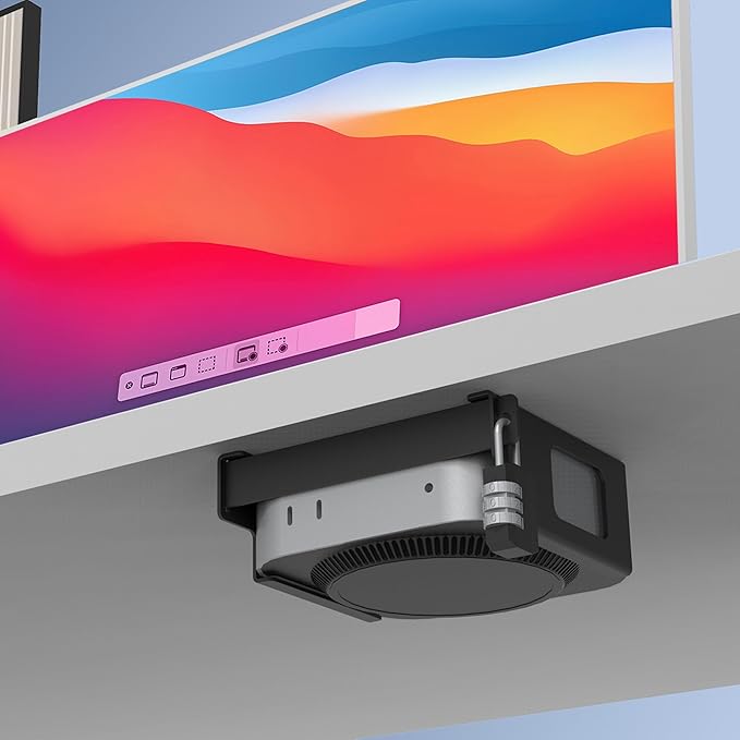 Under Desk Mount for Mac Mini M4/M4 Pro | Anti-Theft Metal Bracket with Password Lock & Protective Padding |VESA-Compatible Hidden Installation (Desk/Monitor)