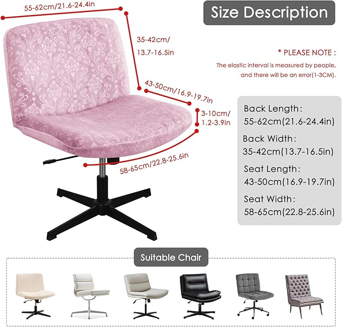 Criss Cross Chair Cover Pink Armless Chair Slipcover Office Desk Chair Covers Velvet Embossing Mid Back Wide Seat Accent Chair Covers for Computer Chairs and Vanity Chairs(Velvet-Pink)