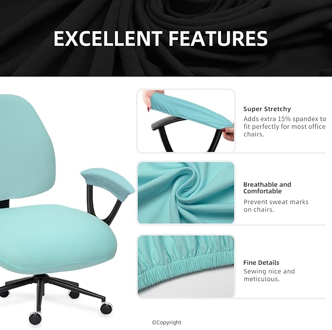 Stretchable Split Office Chair Seat Covers with Armrest Covers - Universal Stretch Computer Chair Slipcover - 180GSM Washable Rotating Backrest Coverings & Cushion Protectors for Dogs, Cats, Pets