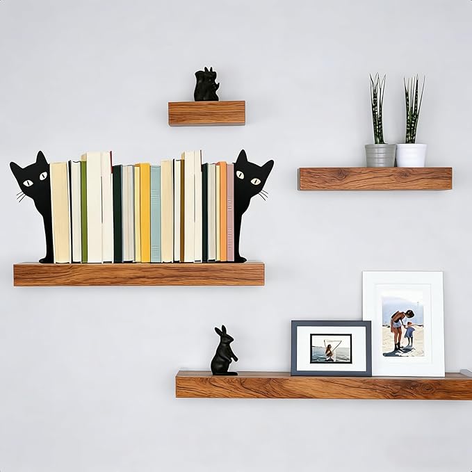 Peekaboo Cat Bookends, Cute Black Metal Decorative Book Ends for Shelves, Heavy Duty Rustproof Book Stoppers for Home Office Study Desk, for Cat Lovers Book Lovers