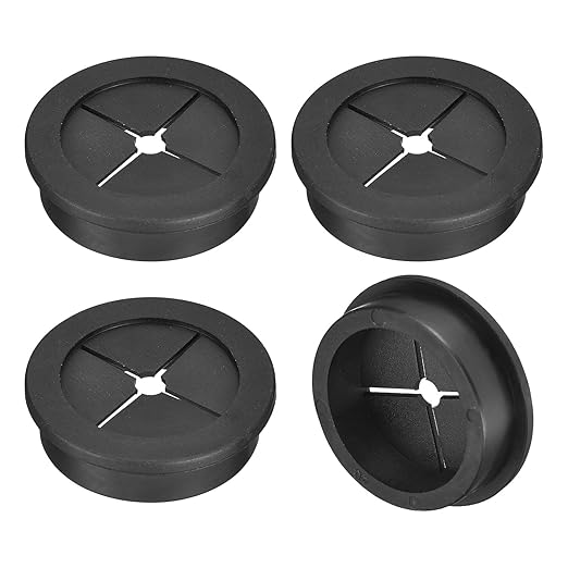 uxcell 4 Pcs Cable Cord Grommet, 1-9/16 Inch (40mm) Desk Grommet Flexible Rubber Grommets Wire Hole Cover Pass Through for Office Computer Desk Wire Organizer, Black