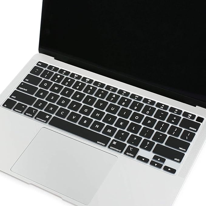 MOSISO Keyboard Cover Compatible with MacBook Air 13 inch 2022 2021 2020 Release A2337 M1 A2179 Retina Display with Touch ID Backlit Magic Keyboard, Waterproof Protective Silicone Skin, Black