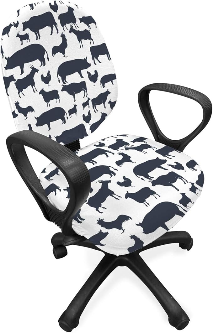 Ambesonne Cattle Office Chair Slipcover, Farm Animals Silhouette Background Style Pattern for Agriculture Theme, Protective Stretch Decorative Fabric Cover, Standard Size, Blue Grey