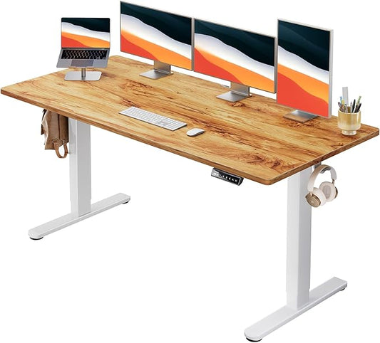 HUANUO Electric Standing Desk, Whole Piece Desktop, Adjustable Height Computer Desk, 4 Height Memory Settings, Sit Stand Up Desks for Home Office, 60" x 24", Light Vintage