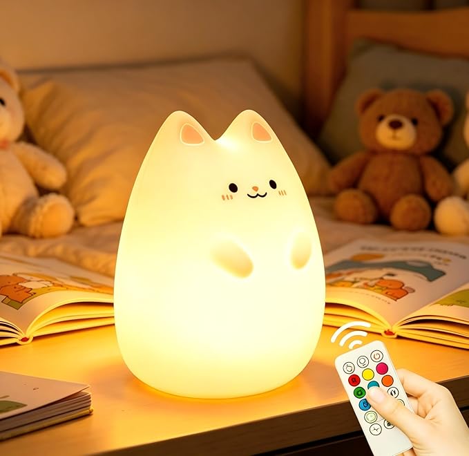 Baby Night Light for Car Seat- Dimming Function 9 Colors Changing Eye Caring Portable Rechargeable & Timing Bedside Lamp Light Up Toddler Bed Room Travel Essentials Squishy Silicone Infant BPA Free
