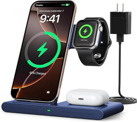 2026 Wireless Charger for Apple and Android Charging Station,3 in 1 Fast Max Charging for iPhone 16 15 14 13 12 Pro Max Plus, Apple Watch Series & Air pods 4 3 2 Pro, Android Samsung Galaxy Series
