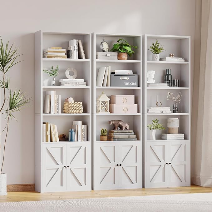 71.5" Bookshelf Set of 2, 6-Tier Bookcase with Cabinet Doors, Tall Display Shelves with Storage for Home Office, Living Room