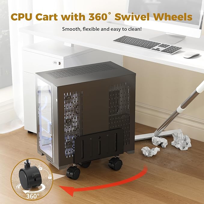 JOY worker Computer Tower Stand, 4.9 to 13.9 inch Wide Adjustable Mobile PC Cart with 5 Wheels, Steel Tower Floor Stand Holds Up to 66 lbs, Rolling Gaming CPU Holder Under Desk, Black