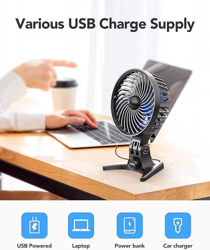 AaoLin USB Desk Fan, Small Fans with CVT Variable Speeds, Strong Cooling Airflow, Quiet Portable, Desktop Mini Personal Table Fan for Room, Home, Office, Bedroom, Blue Black