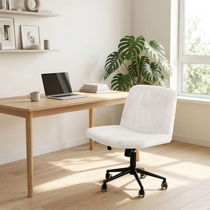 NICEEC Criss Cross Chair Cover Armless Office Dorm Desk Chair Covers Vanity Chair Covers Computer Mid Back Wide Seat Chair Without Arms Protector Spandex Stretch Slipcover White(No Chair Only Cover)