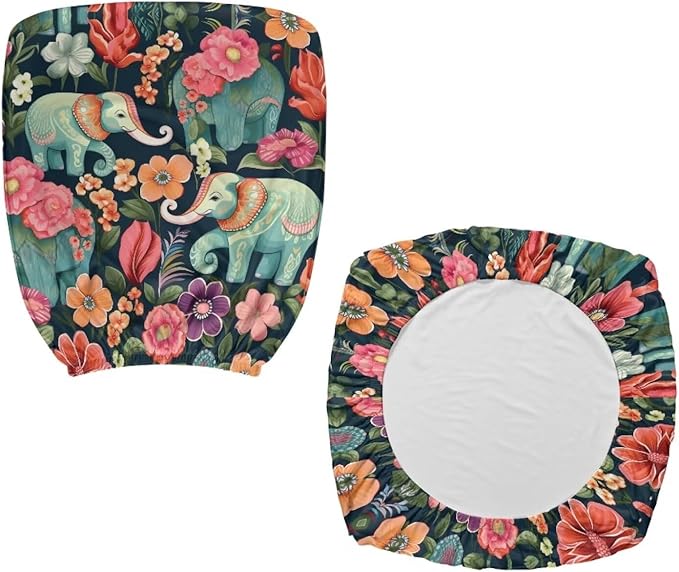 Floral Elephant Office Chair Covers Stretchable Office Chair Seat Cover 2 Piece Washable Gaming Chair Cover Universal Fit Most Wheelchairs,Computer Chairs,Gaming Chairs