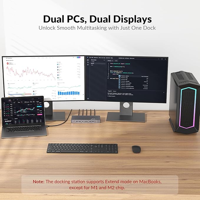 AV Access KVM Switch Docking Station for MacBook, USB C KVM Switch 2 Monitors 2 Computers, 4K Dual HDMI Displays, 1 Laptop&1 Desktop Switching, Plug&Play, Ethernet, 100W Power Delivery, EDID Emulation