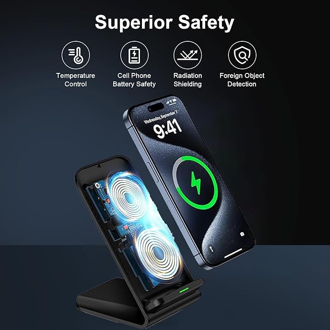 Samsung S26 S25 Wireless Charger Stand Wireless Phone Charger for Android Samsung Galaxy S25 Ultra S25 Edge S25 Plus S25FE S24FE S23 S22 S21 S20, Wireless Charging Station for iPhone 17 with Adapter