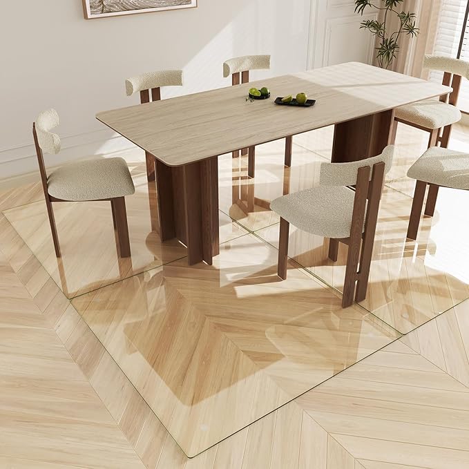 Koonmi Tempered Glass Chair Mat 46"x46" - Premium Office Chair Mat for Hardwood Floors & Low-Pile Carpet with 4 Non-Slip Pads - Thick Scratch-Resistant Surface