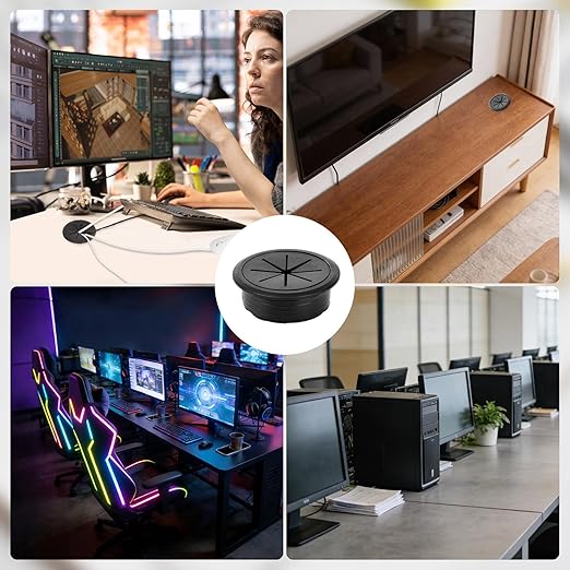 8 Pcs Black Desk Grommet, 2 Inch Desk Hole Cover for Cables, Grommet Cover with Hole Saw for Table Cables Wire Home Office