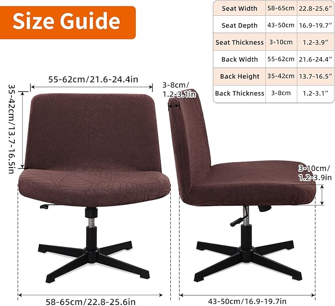 Fuloon Criss Cross Chair Cover, Waterproof, Stretchable, Solid Jacquard, Suited for Armless/Office/Desk/Mid Back Wide Seat/Computer/Task/Vanity/Accent Chair (Leaves -Shaped Jacquard, Brown)